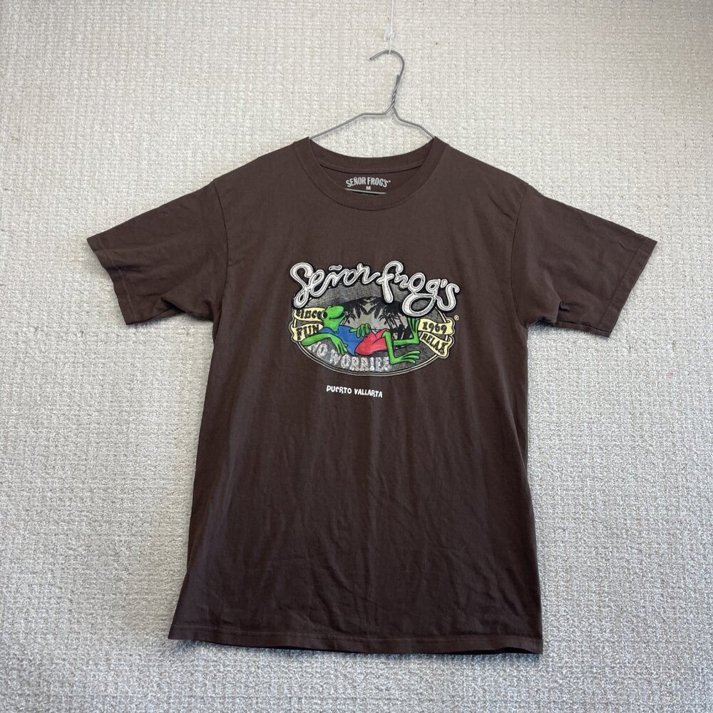 Senor Frogs x Puerto Vallarta Brown Shirt Mens Sz M Chill Frog Graphic Tee